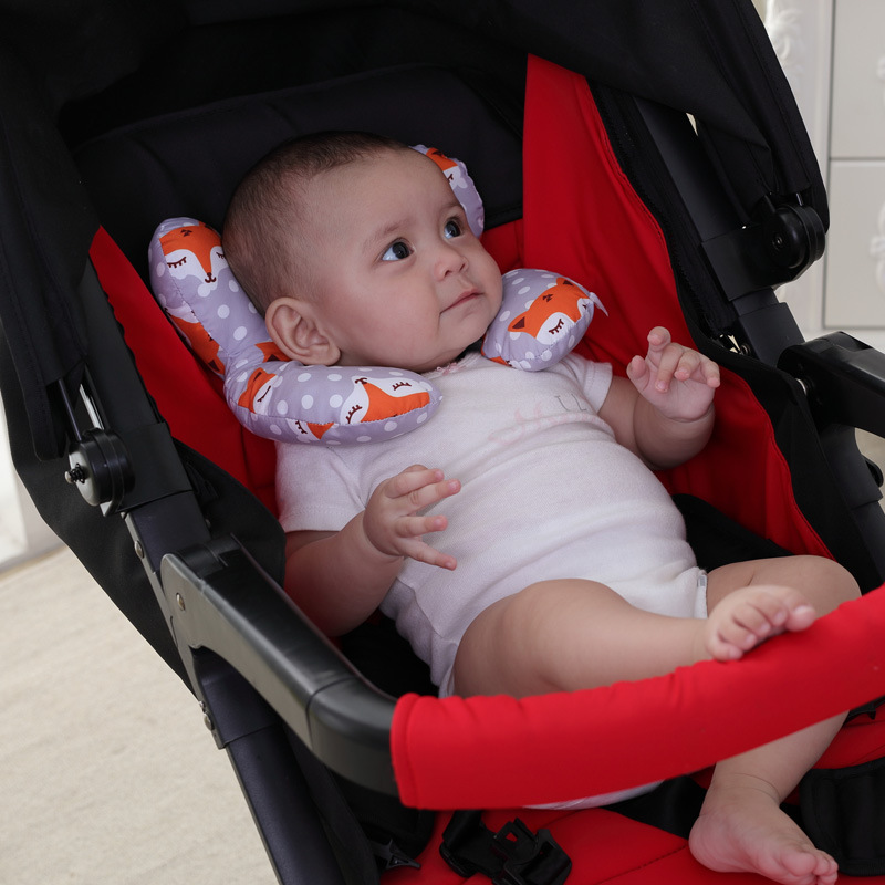 新款宝宝手推车婴儿枕 汽车座椅睡觉护颈枕 宝宝推车卡通两角花枕