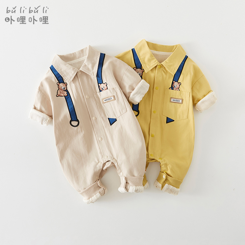 新生婴儿衣服春装0一1岁男宝宝连体衣春秋款韩版洋气外出小熊哈衣