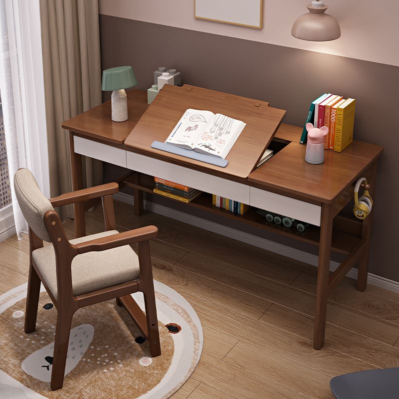 速发儿童学习桌桌面可调节实木书桌课桌椅家用卧室书房多功能办公