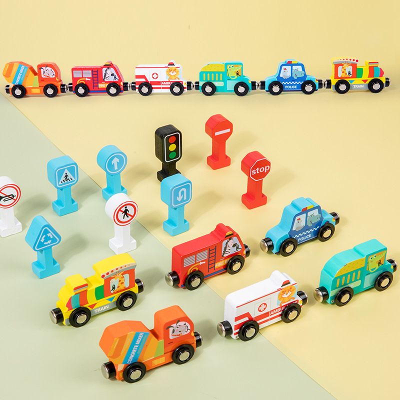 儿童木制益智磁性玩具交通小火车1-2岁宝宝早教幼儿启蒙路标认知