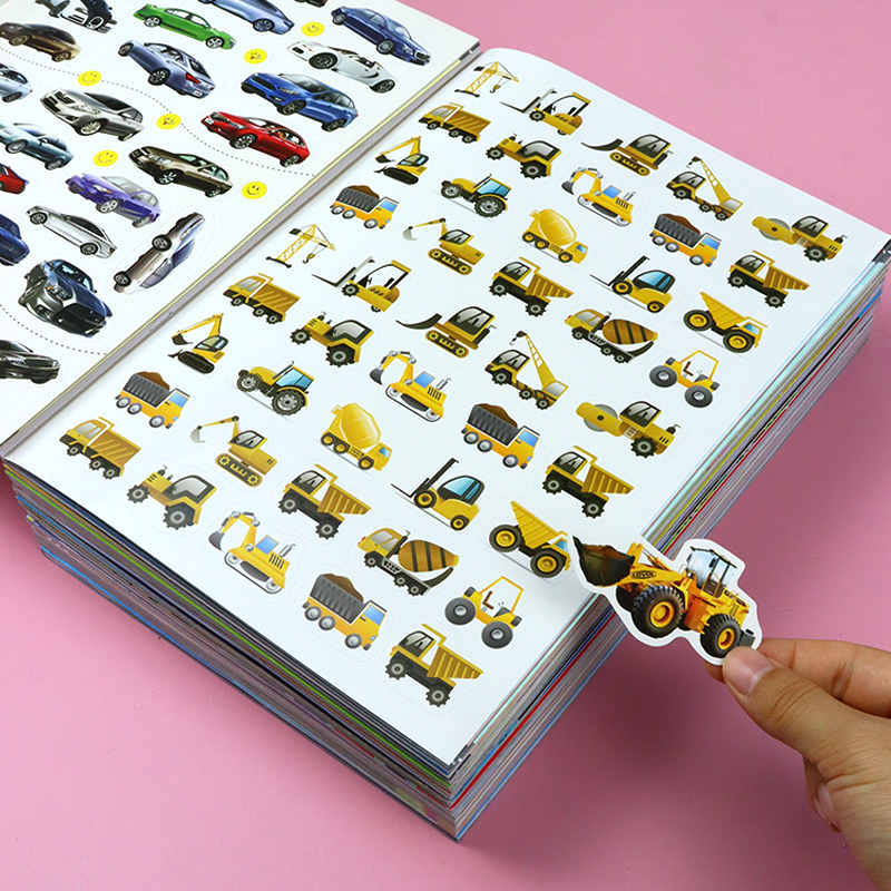 工程车贴纸书小汽车贴贴画0到3-6岁儿童专注力宝宝粘贴男孩玩具