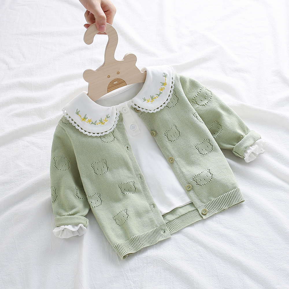 婴儿针织开衫6月宝宝薄款空调衫春夏季1岁女童新生儿毛衣外套纯棉