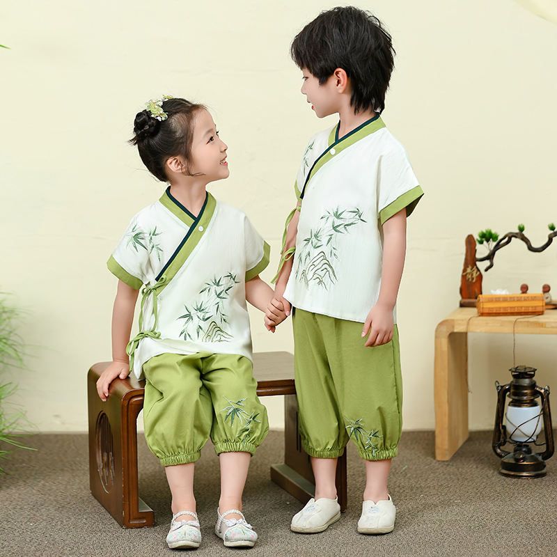 汉服男孩女童小学生中国风幼儿园班服薄款夏季套装中式唐装演出服