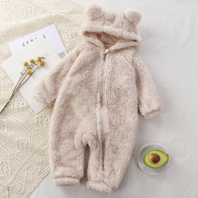 速发婴儿连身服冬季新生儿保暖爬服宝宝毛绒外穿罩衣儿童睡衣小熊