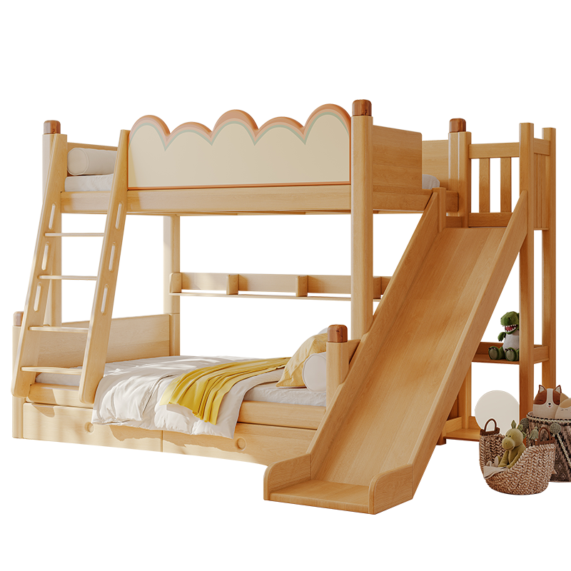 上下铺带滑梯高低床子母双层床全实木男孩女孩儿童床鹅掌楸上下床