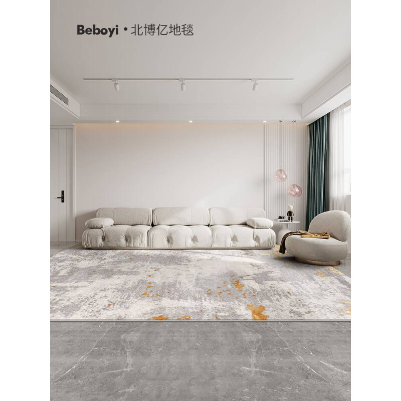 北博亿美式轻奢现代简约地毯客厅新中式灰金色欧式卧室床边毯定制