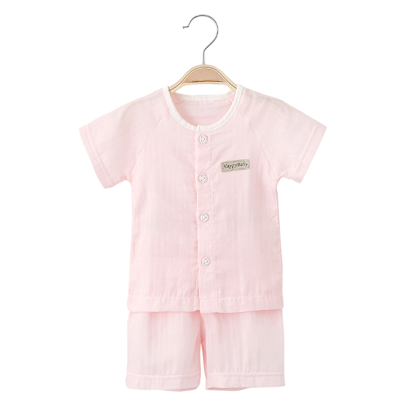儿童短袖套装夏季纱布纯棉薄款婴儿两件套夏装宝宝家居空调服睡衣