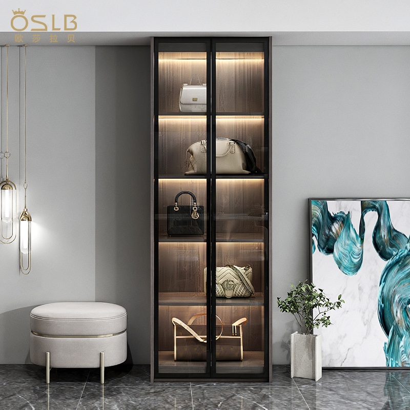 轻奢现代玻璃门包包展示柜家用透明乐高模型陈列柜极简靠墙置物柜