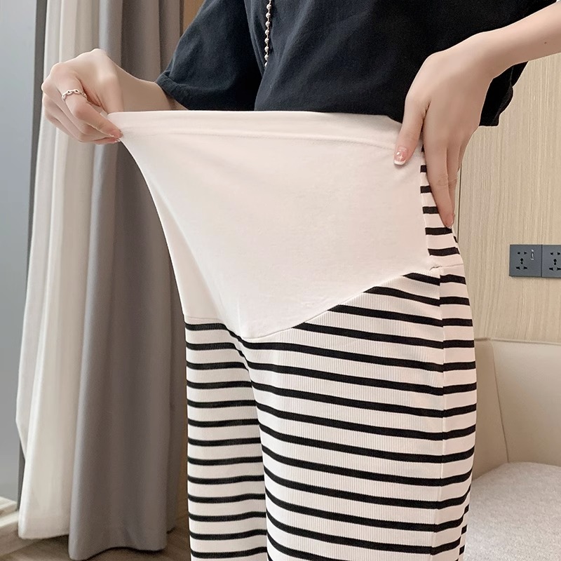 速发孕妇裤子夏季薄款外穿条纹宽裤2023新款大尺码宽松垂感拖地休