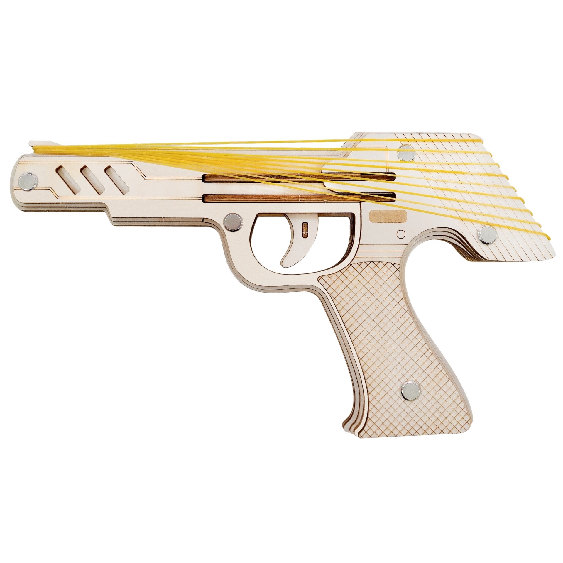 九连发皮筋枪模型木拼图立体木儿童14岁木质拼装模型机械枪科教学