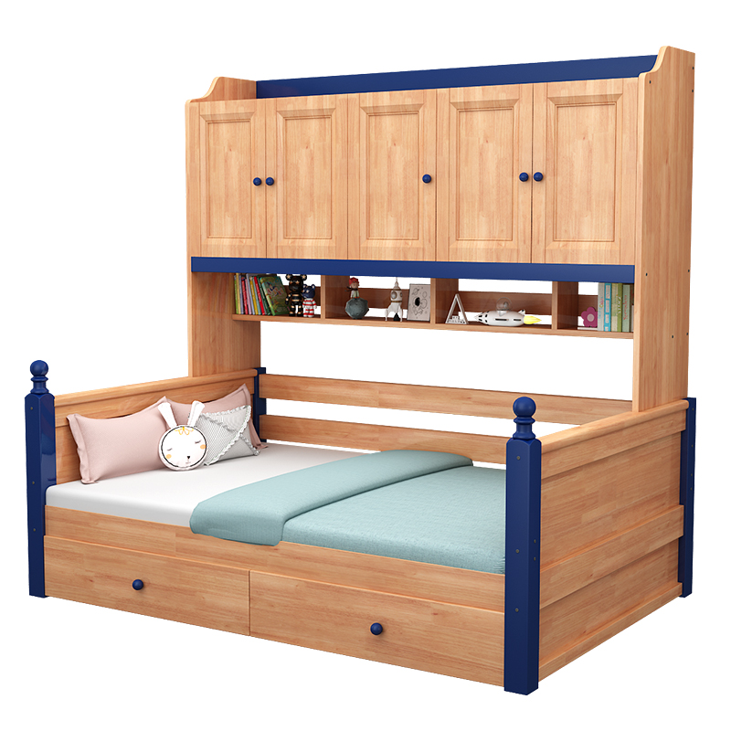 Y实木衣柜床一体省空间儿童床书柜组合床多功能带柜子男女孩高箱