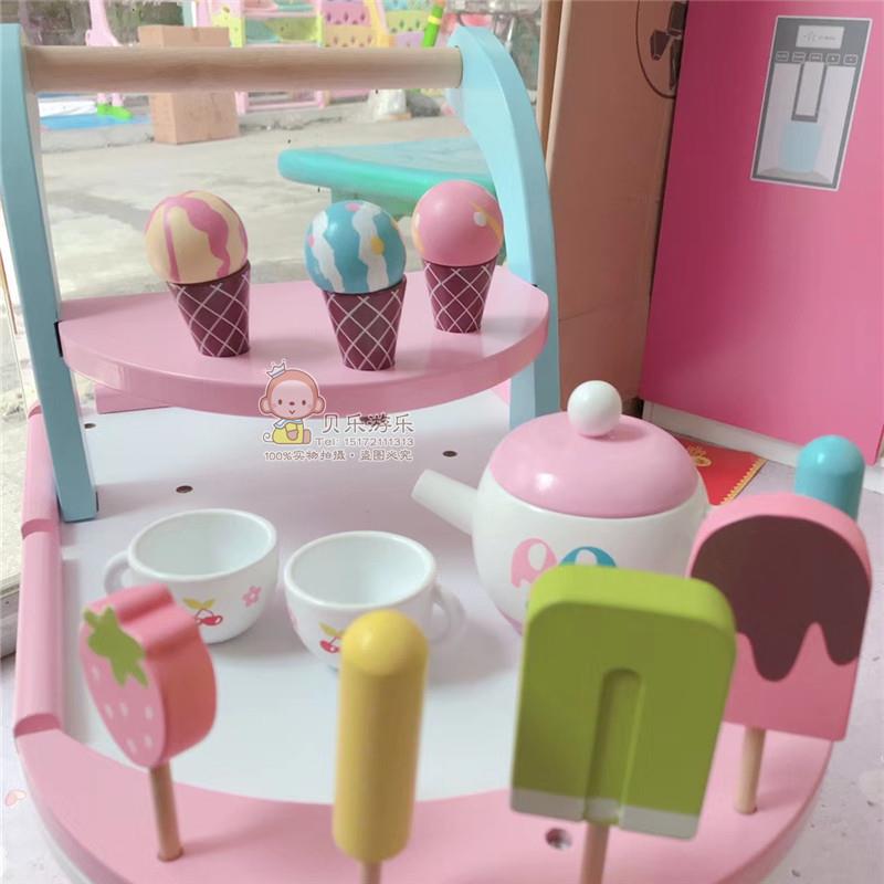 木质儿童过家家厨房玩具男女孩手推车冰淇淋车切蛋糕玩具下午茶餐