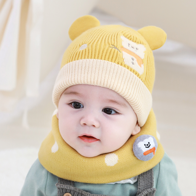 婴儿帽子冬季男女宝宝护耳毛线帽新生儿保暖针织帽秋冬婴幼儿可爱