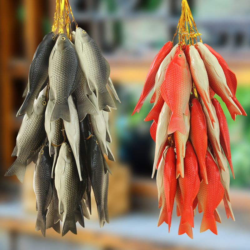 仿真鲫鱼模型塑料淡水假鱼挂串蔬菜水果食物玩具农家装饰挂件道具