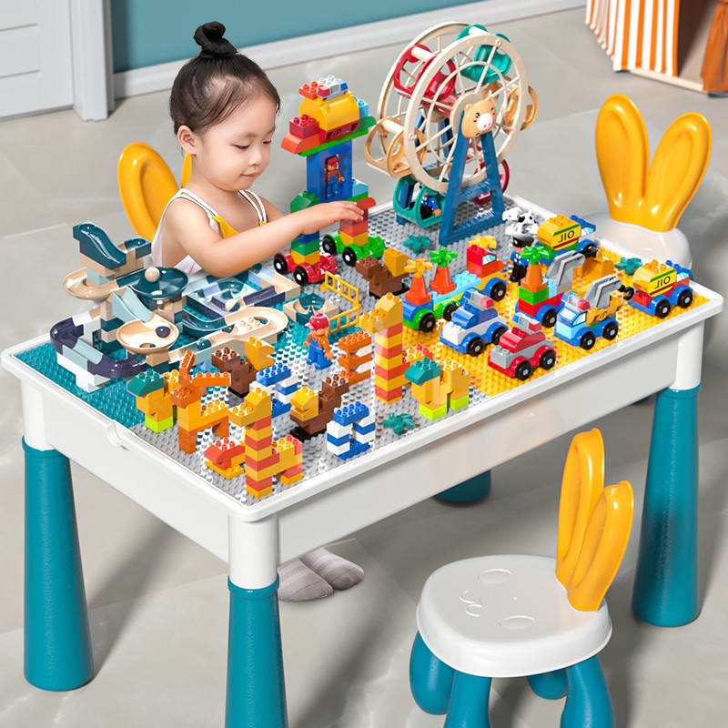 儿童多功能积木桌子拼装益智大颗粒玩具男女孩3到6岁2024生日礼物