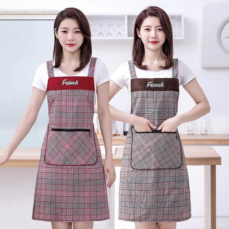 家用厨房做饭围裙棉布透气肩带围腰韩版女士防污时尚上班用工作服