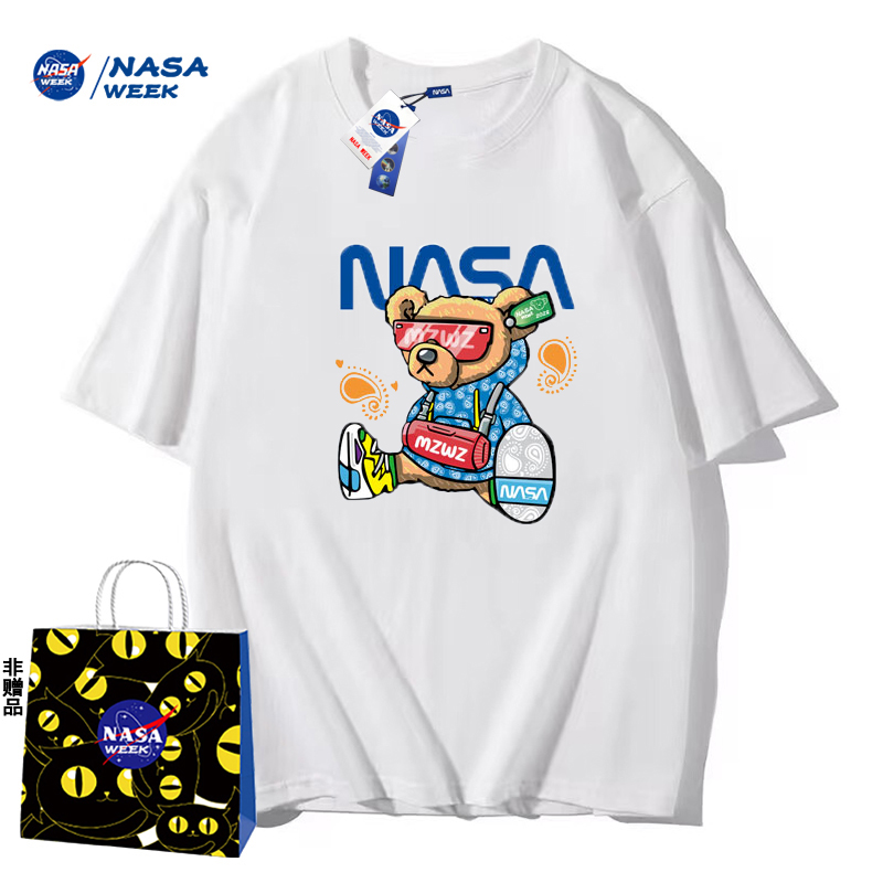 NASA GAME官网联名款BW2024纯棉短袖t恤男女潮牌上衣情侣装T恤X