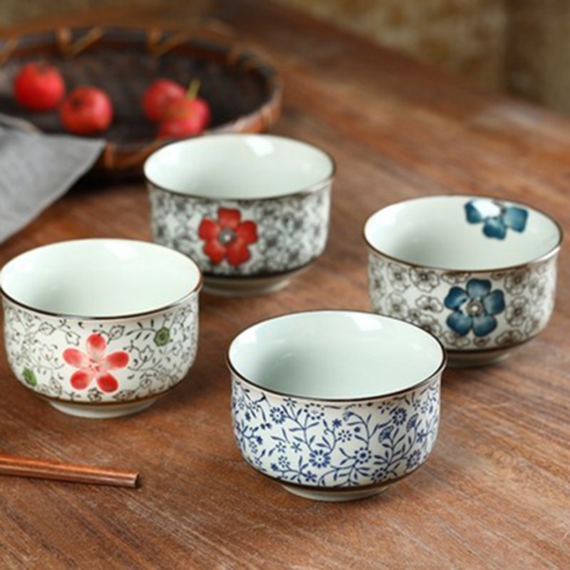 复古风釉下彩陶瓷碗家用小米饭碗日式小汤碗面碗泡茶碗加厚防烫碗