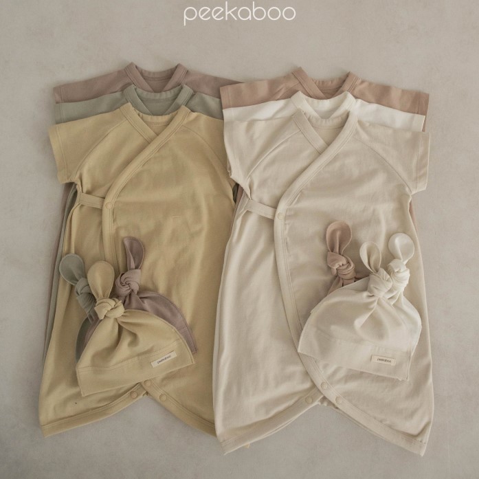 韩国PEEKABOO新生婴儿纯棉柔软短袖连体哈衣初生宝宝斜襟和尚服