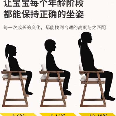 实木儿童学习椅子可升降小学生写字椅家用靠背座椅可调节宝宝餐椅