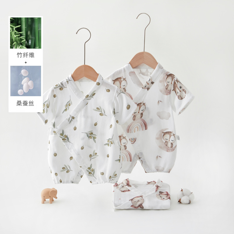 男女宝宝衣服夏季纱布款短袖和尚服婴幼儿连体衣夏装竹纤维空调服
