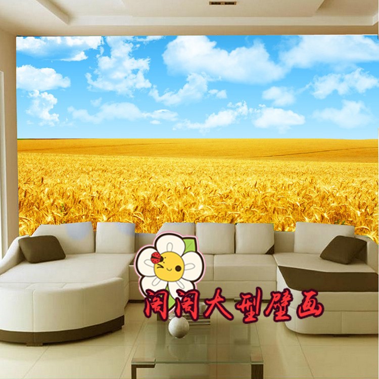 大型壁画电视客厅背景墙纸商店公司金色麦子五谷丰收杂粮麦田稻田