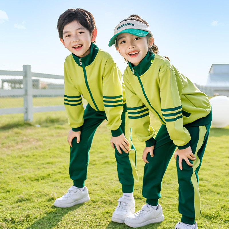 儿童校服套装小学生班服短袖三件套运动绿定制毕业照幼儿园园服夏