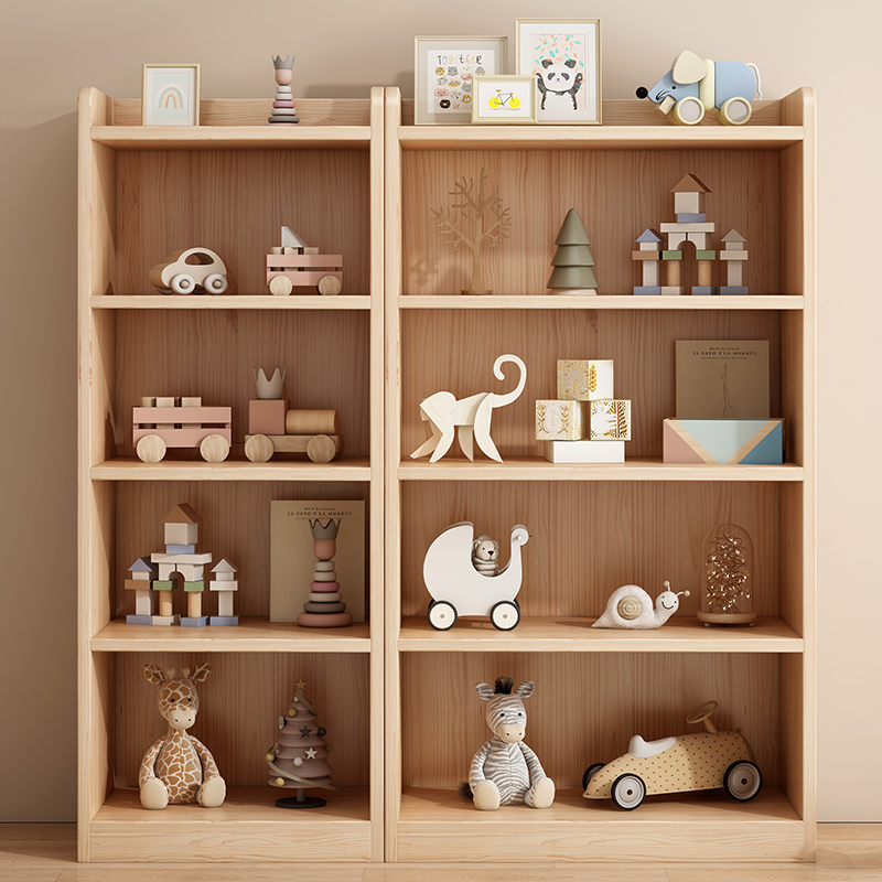 全实木书架落地置物架靠墙家用儿童格子柜客厅储物收纳柜简易书柜