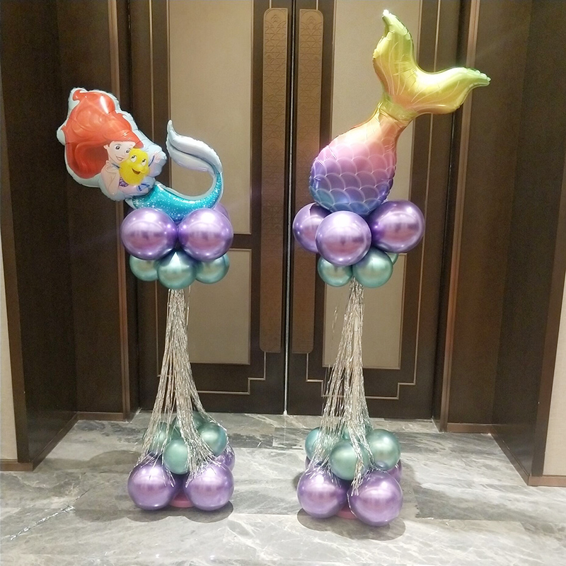 美人鱼桌飘雨丝立柱气球6岁女孩一周岁生日派对布置场景创意装饰