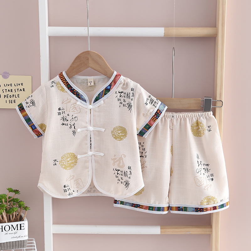 男童唐装中国风夏季宝宝短袖棉麻婴儿套装小男孩周岁礼服儿童汉服