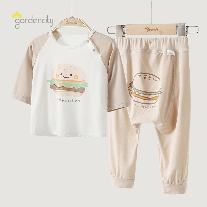 婴儿家居服套装夏季薄款零碳莫代尔宝宝9分袖中腰大PP裤睡衣套装