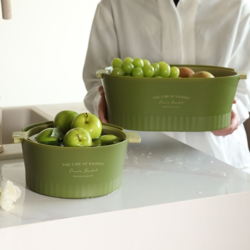 新款简约北欧风厨房用品双层果蔬沥水篮糖果色清洗过滤洗菜篮