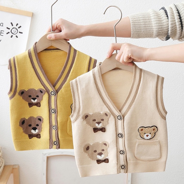 儿童毛衣背心男童开衫外搭马甲新款宝宝婴幼儿卡通小熊针织衫坎肩