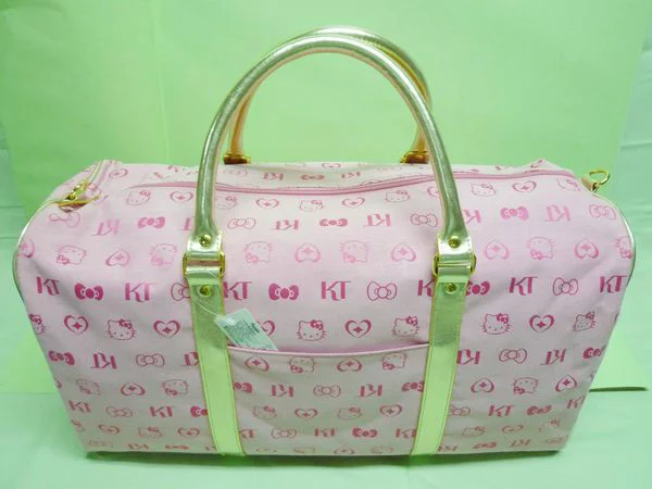 Hello Kitty 凯蒂猫 超大容量旅行袋手提包斜背袋粉红金边印花