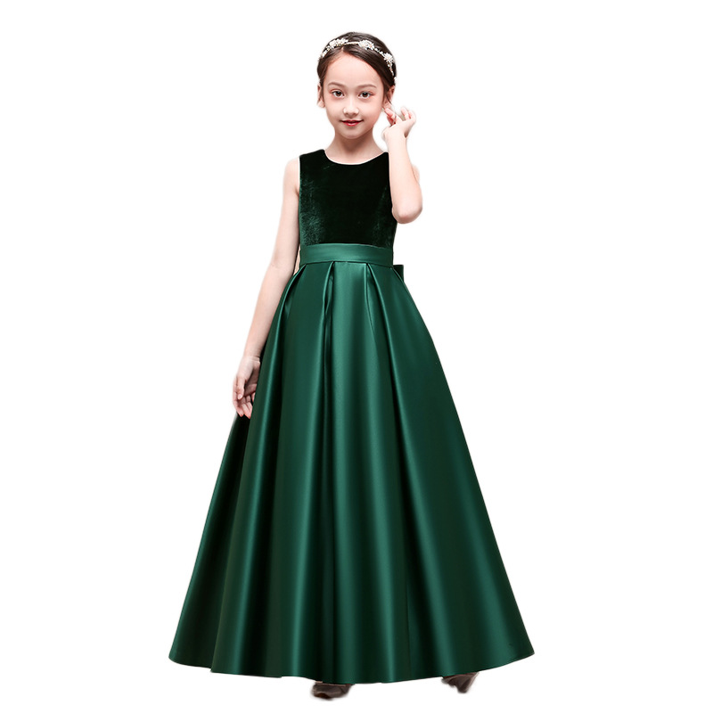 儿童公主裙六一儿童礼服墨绿色小提琴合唱服女童钢琴演出服