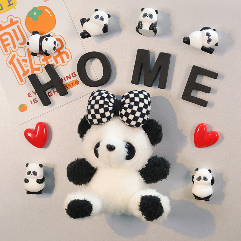 熊猫毛绒冰箱贴四川旅游纪念品创意可爱卡通熊猫幸福一家磁贴装饰