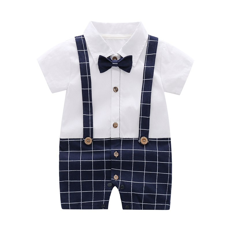 婴儿衣服夏季款儿童周岁礼服抓周薄款满月男宝宝百天连体绅士西服