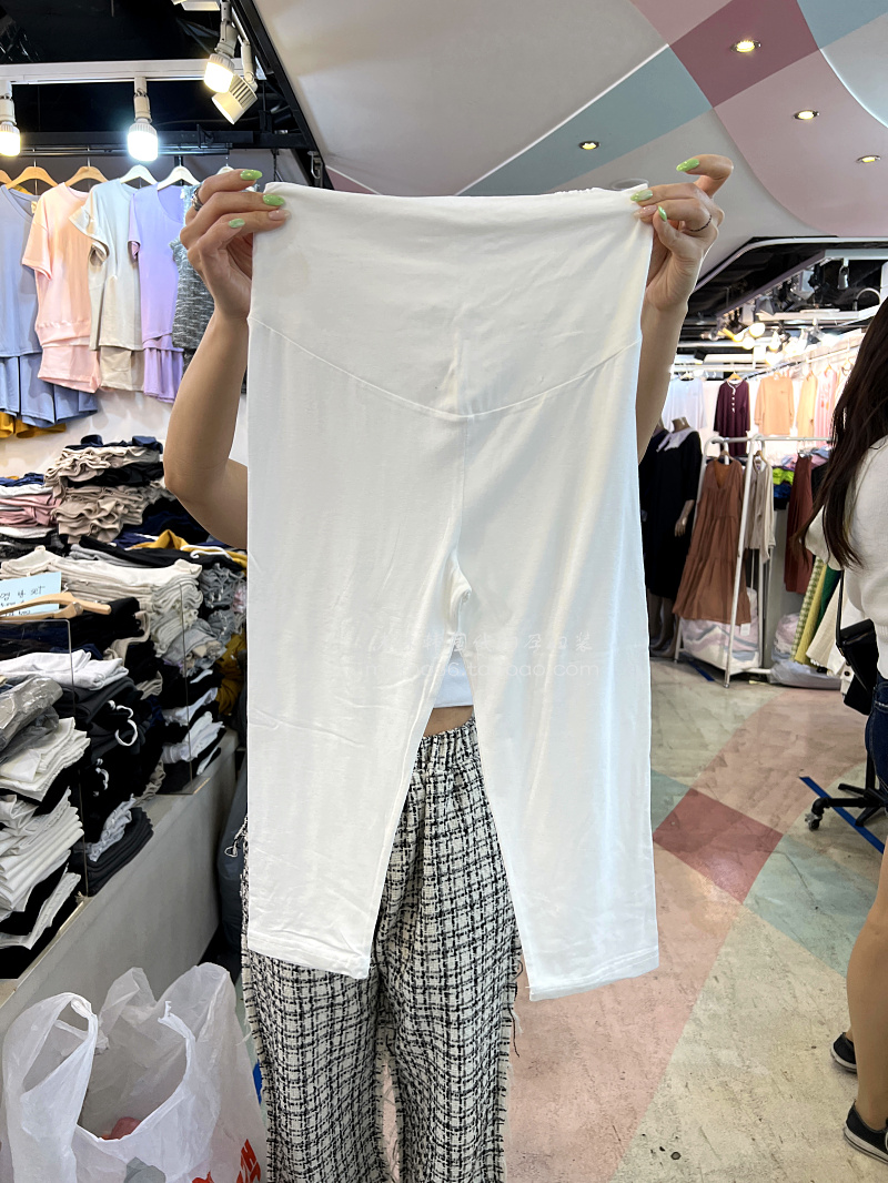 韩国代购孕妇装22夏季薄款莫代尔棉弹力修身托腹七分打底裤安全裤