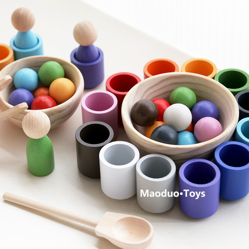 蒙氏球和杯子早教儿童益智玩具颜色认知配对分类小孩启蒙教具夹TC