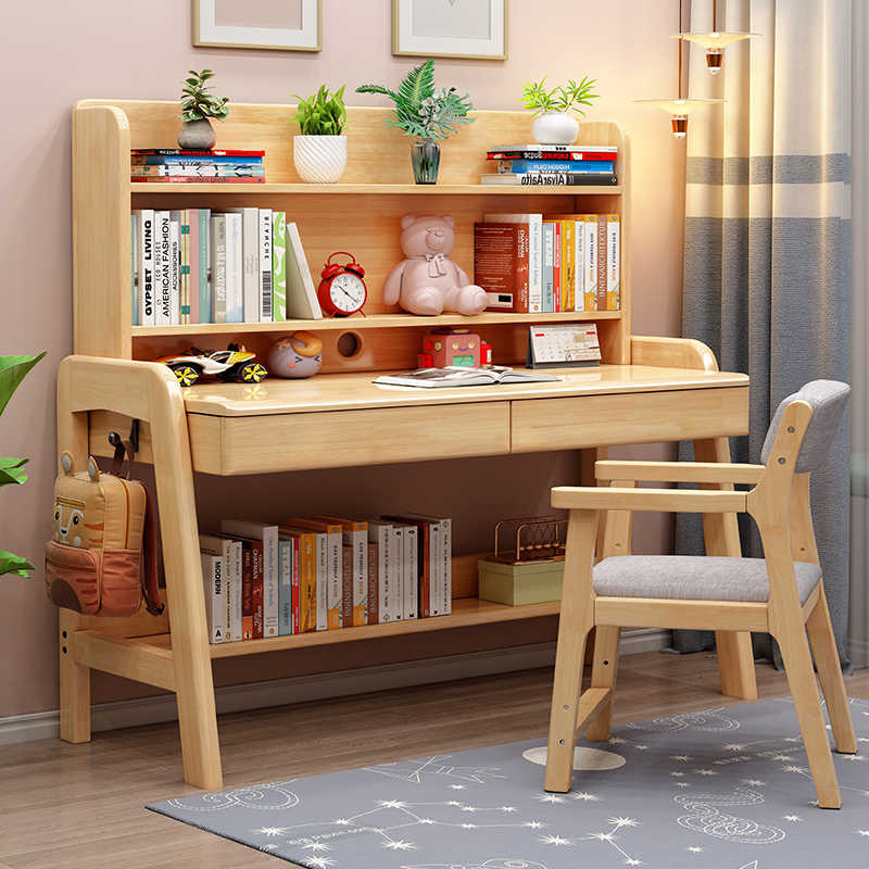 书桌实木初中小学生可升降写字桌男女生家用卧室儿童学习桌椅套装
