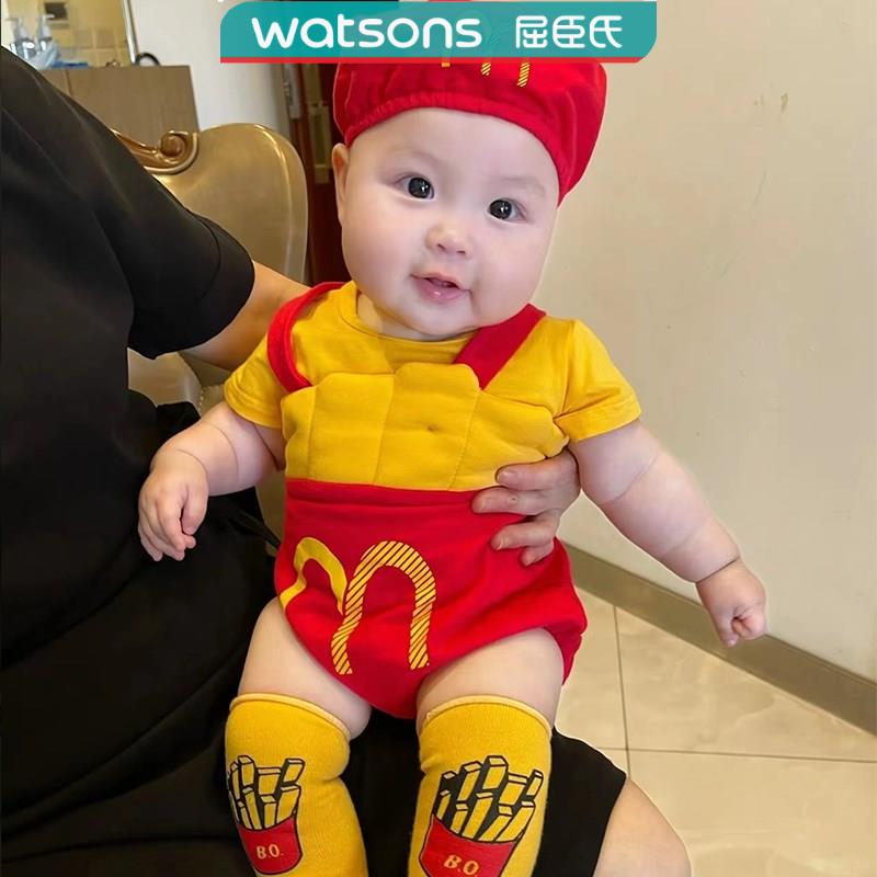 麦当劳婴儿服薯条春装套装宝宝连体哈衣服网红男女搞怪搞笑拍照相