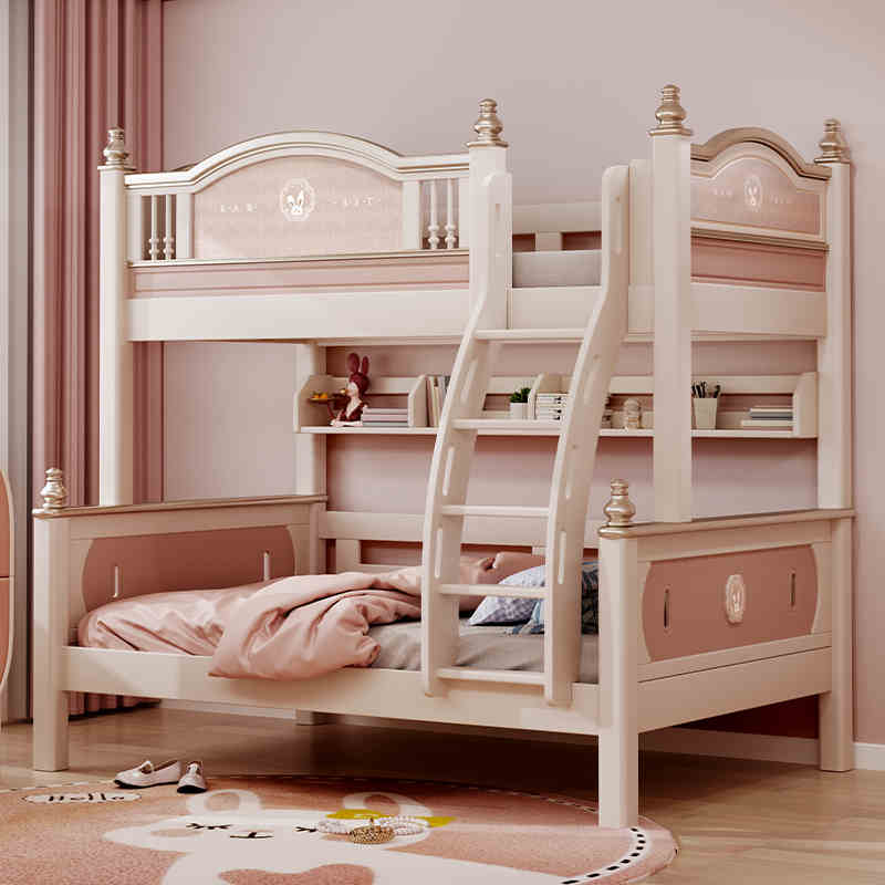 全实木上下床双层床儿童床高低床子母床樱桃木上下铺女孩公主床
