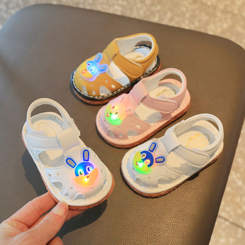 儿童亮灯凉鞋夏季0-2岁叫叫鞋春卡通女童婴儿学步鞋软底男宝宝鞋1