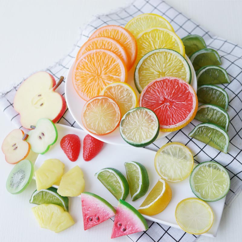假水果切片仿真 柠檬橙子片苹果草莓菠萝西瓜切片 果盘饮料装饰品
