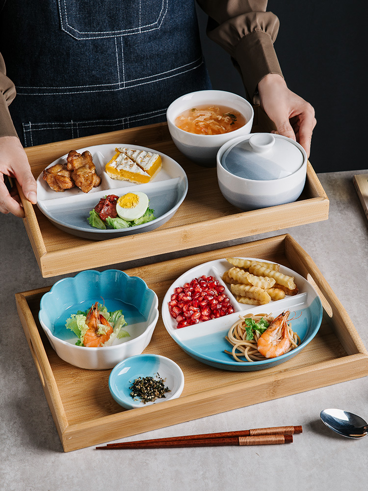 日式单人餐具套装一人食精致早餐减脂分格盘家用月子餐餐具带托盘
