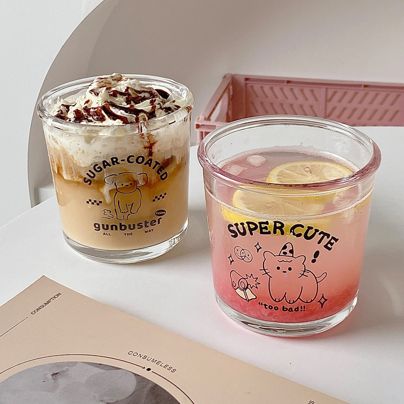 韩风卡通夏季玻璃杯咖啡杯水杯家用果汁饮料冷萃杯子冰美式拿铁杯