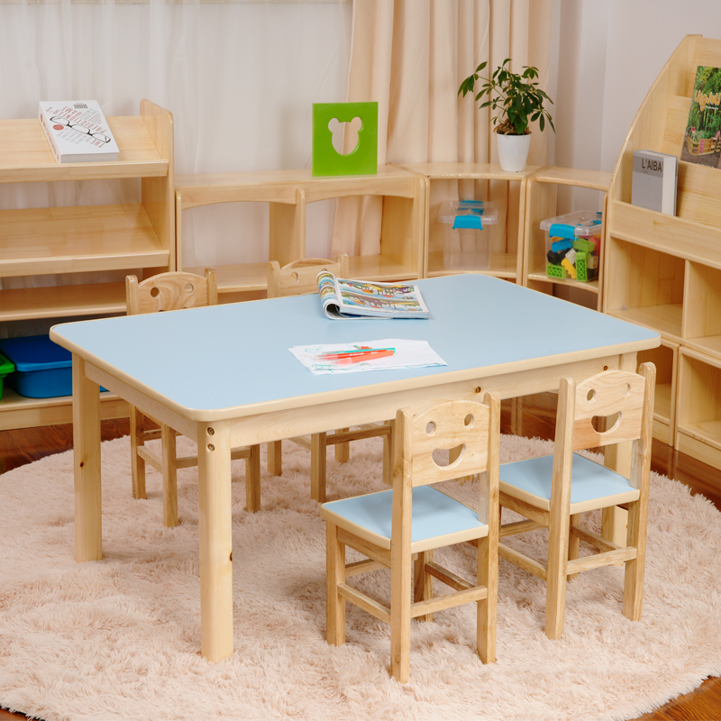幼儿园实木桌椅彩色儿童加宽学习写字长方桌早教培训机构美术桌子
