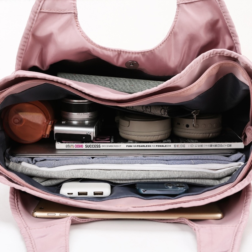 多隔层托特包可放14寸16寸电脑大学生上课包妈妈包购物袋旅行包潮