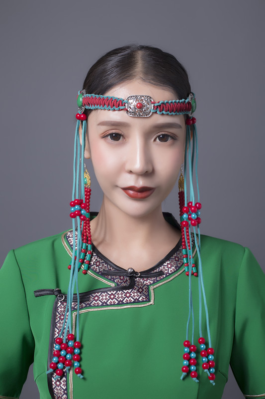 蒙古族舞蹈演出头饰女手工串珠皮绳发饰成人儿童通用蒙古配饰精品