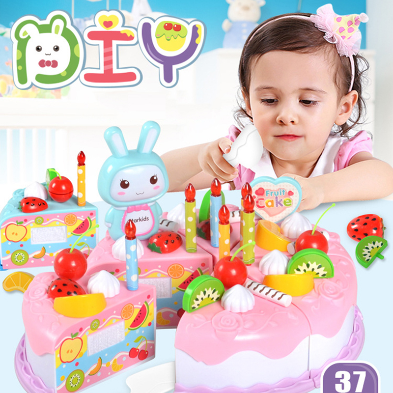 极速37Pcs DIY Pretend Play Kitchen Toys Fruit Birthday Cake